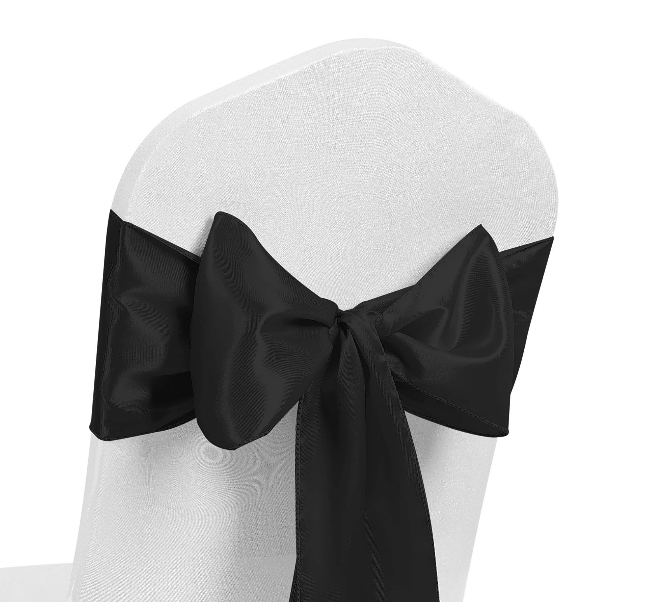 Satin Chair Sash WIDER FULLER BOWS Chair Sashes Bow Back Tie Ribbon Wedding Banquet Decoration (Black, 100)