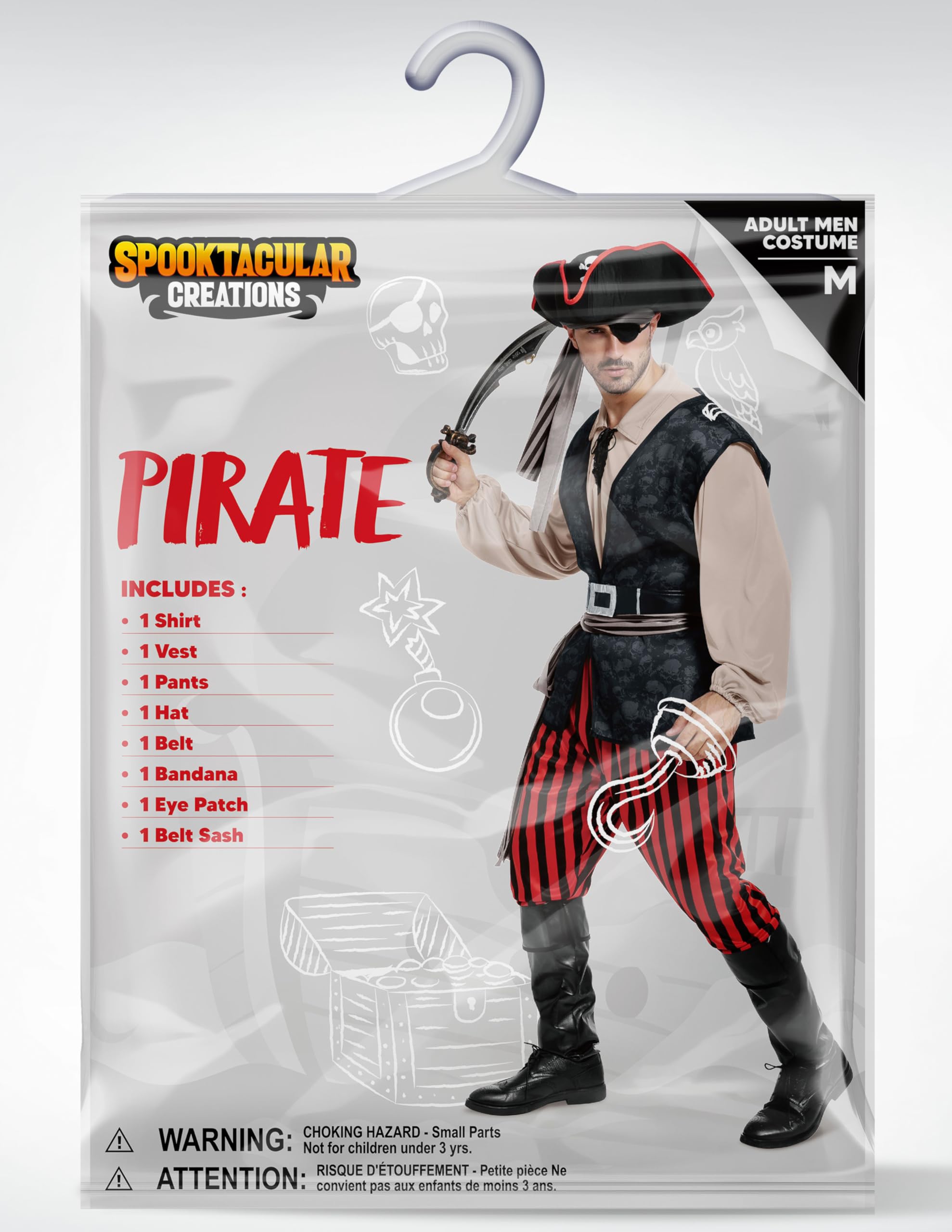 Spooktacular Creations Spooktacular CreationsCostume da pirata da uomo Camicia da pirata per adulti, gilet, pantaloni vichinghi, cappello e accessori per feste a tema cosplay