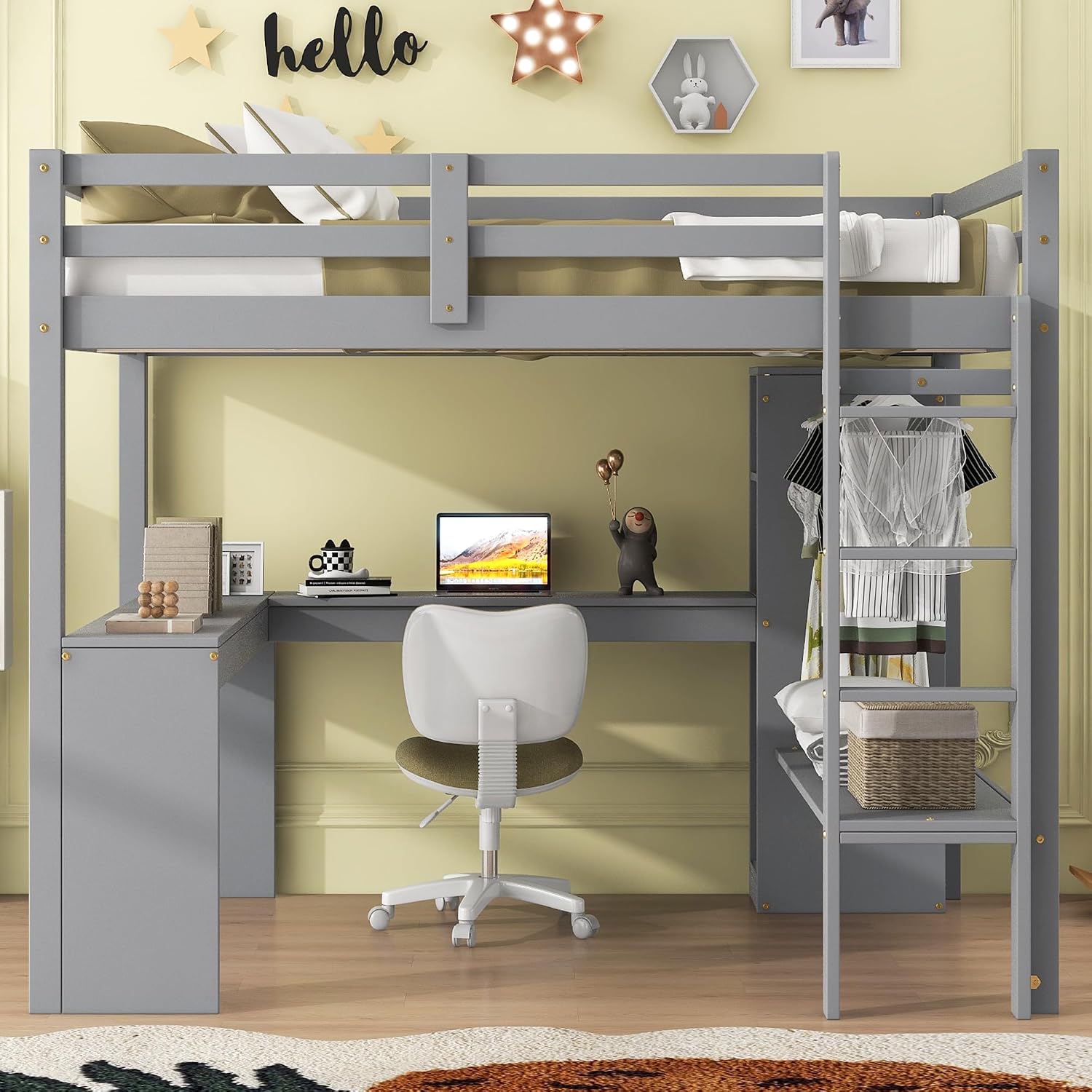 VilroCaz Loft Bed with L-shaped desk in use