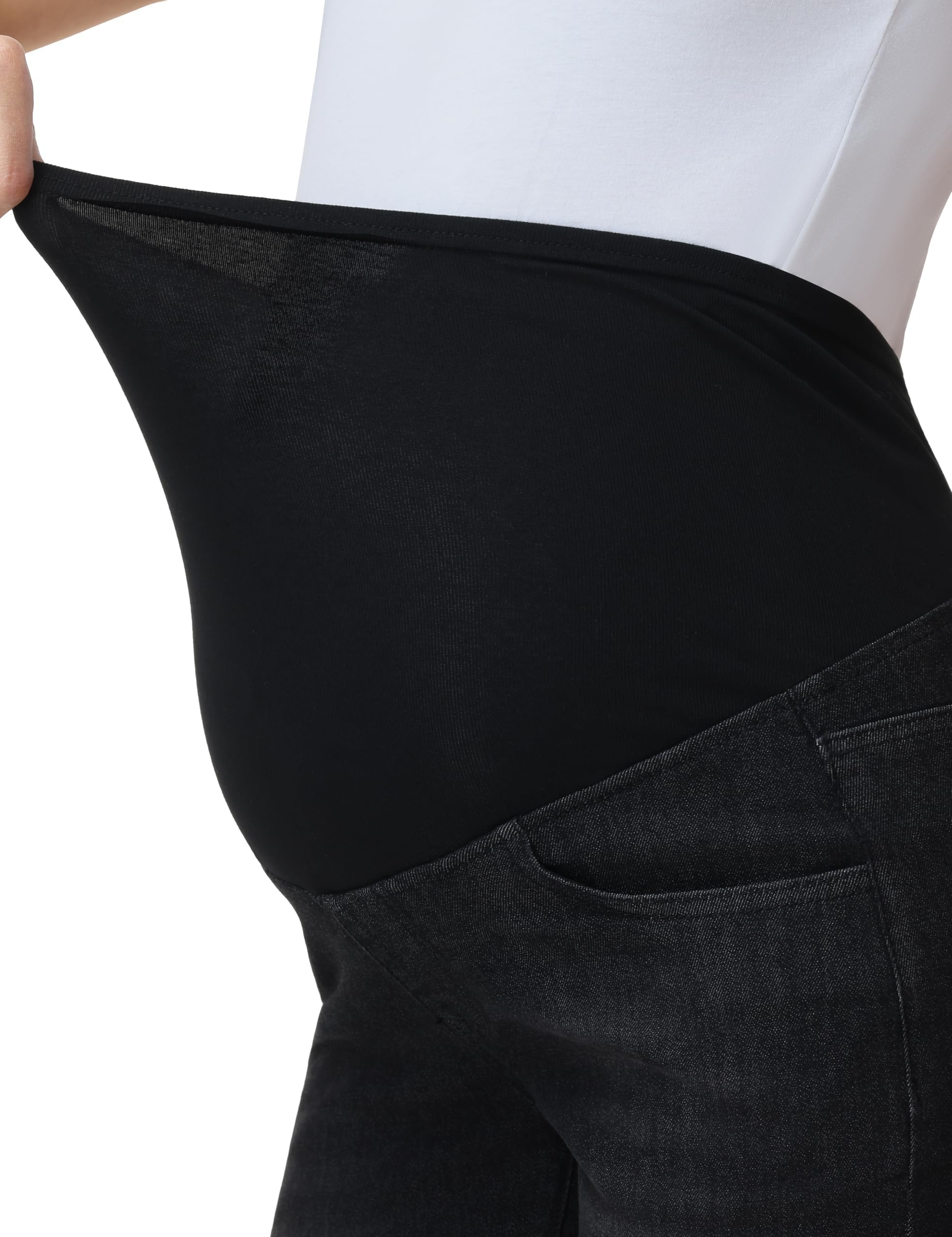 Pantalones vaqueros cortos de maternidad, pantalones vaqueros por encima del abdomen, dobladillo doblado, pantalones cortos de maternidad - 4