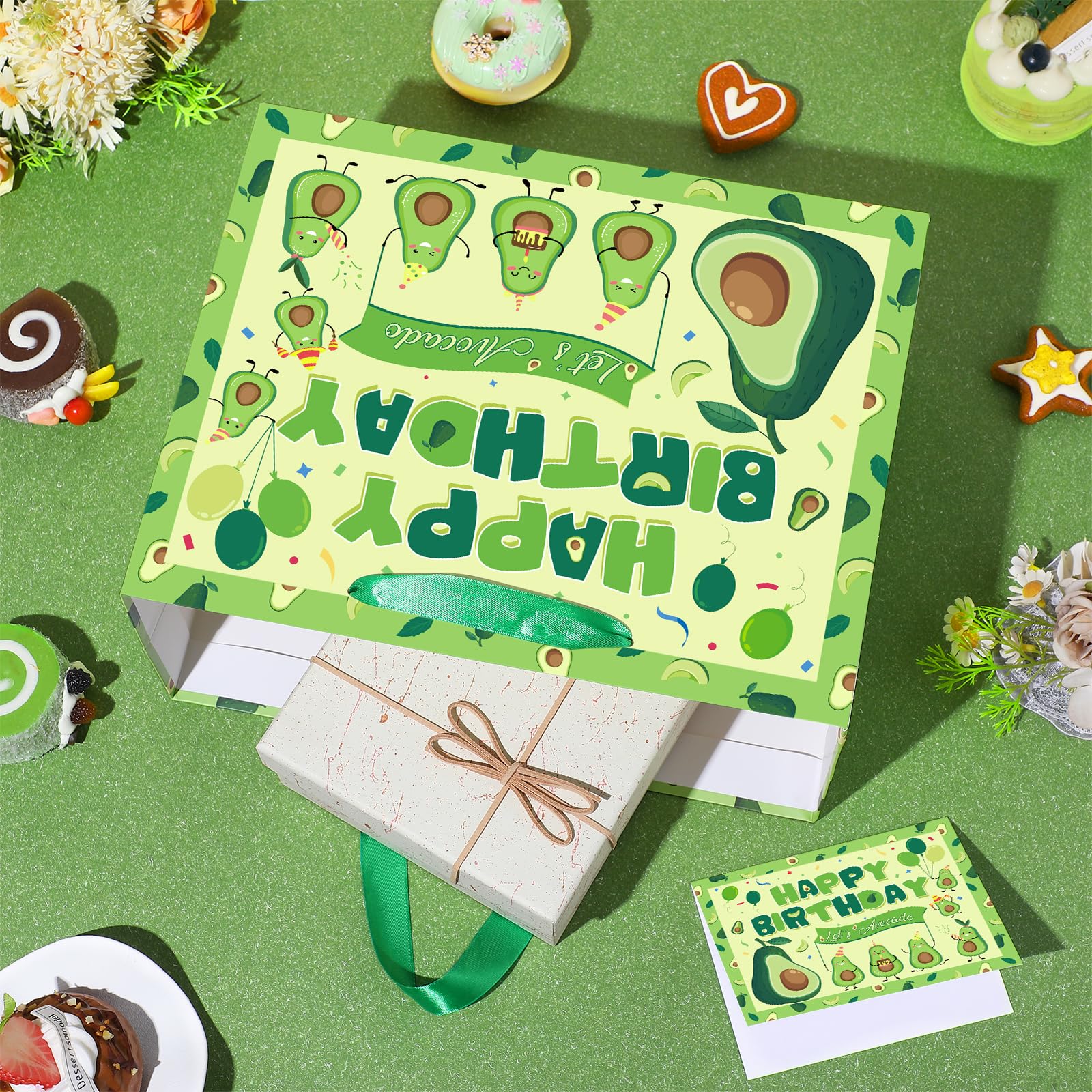 Yomaiha Avocado Birthday Gift Bag Fruit Avocado Gift Bag with Avocado Birthday Wrapping Paper and Card for Avocado Fruit Decorations Birthday Party Supplies