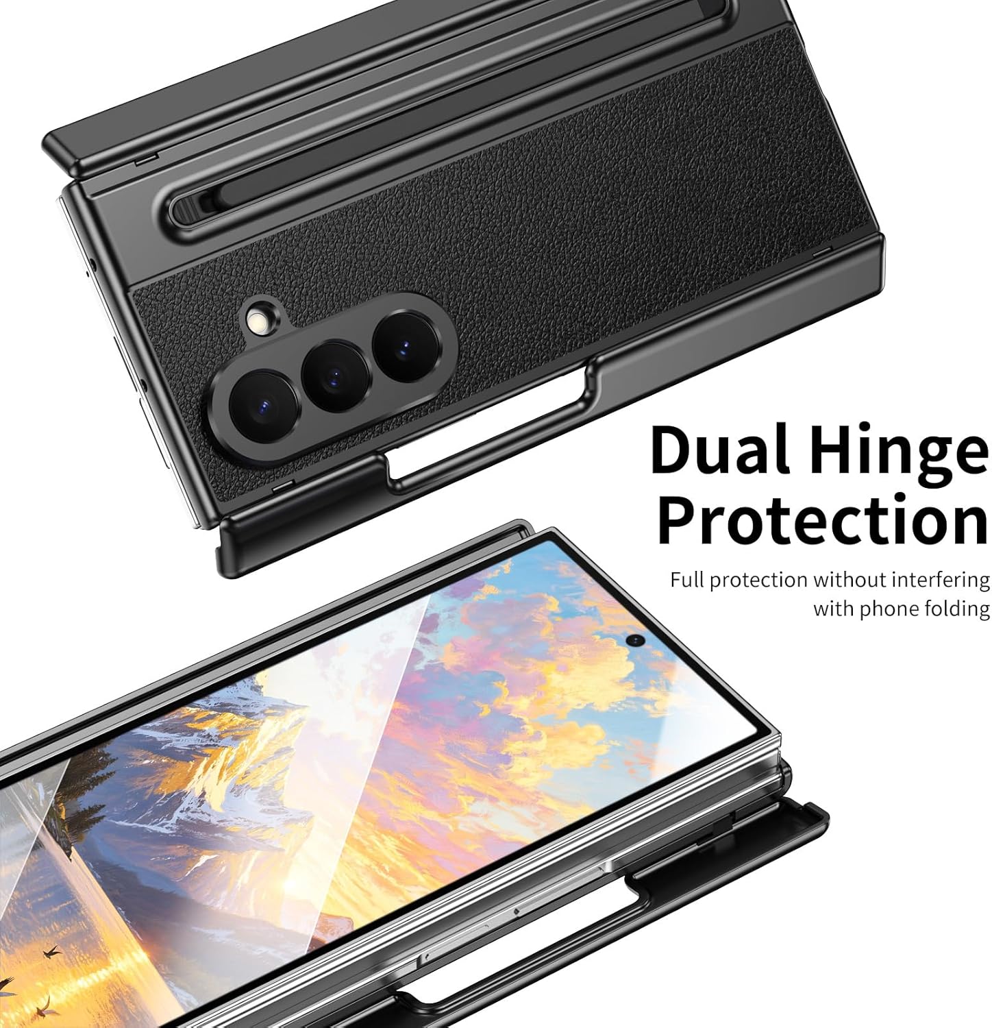 for Samsung Galaxy Z Trifold Case with Built-in Screen Protector & Hinge Protection and S Pen, Premium Leather All-Inclusive Protective Phone Cover for Galaxy Z Trifold- Black