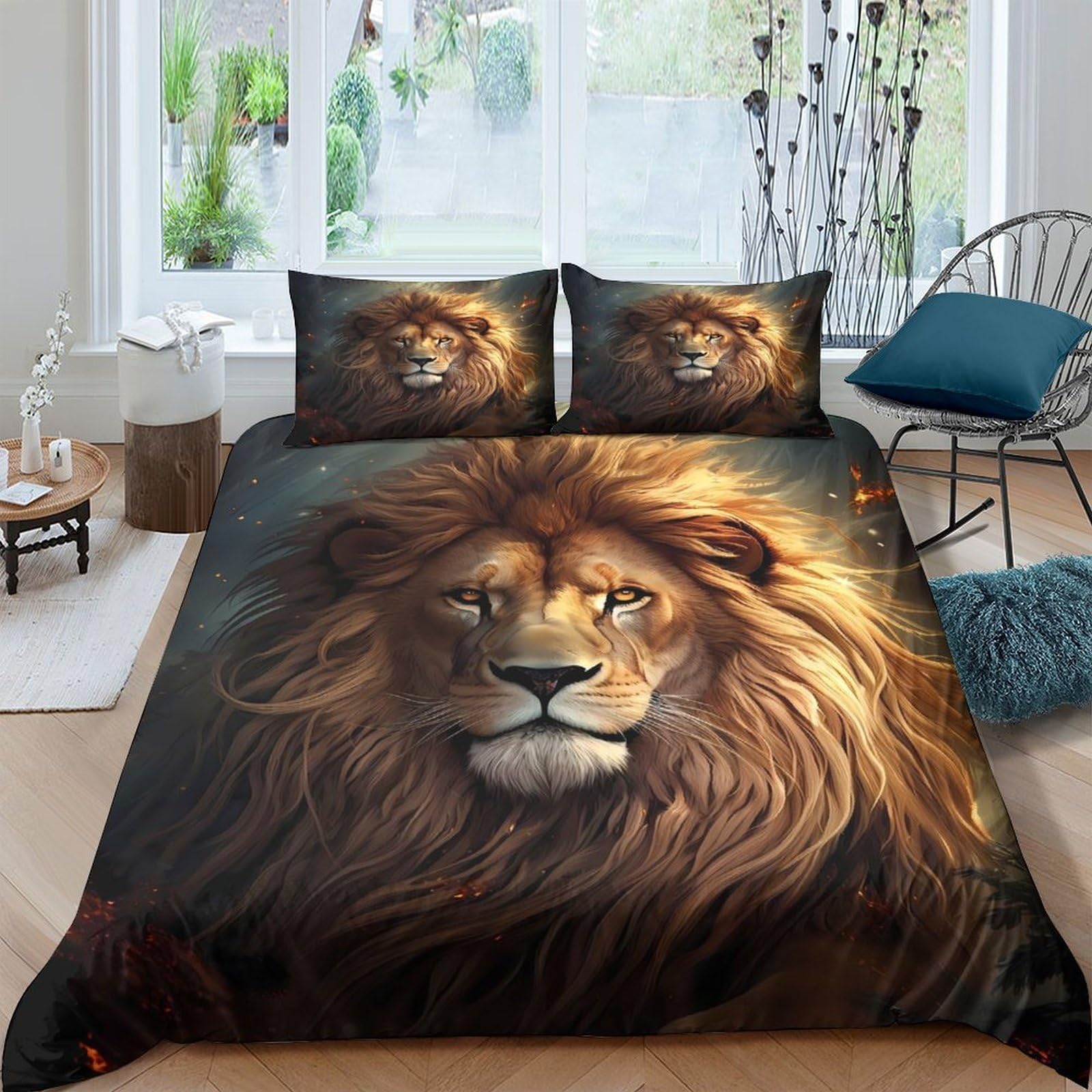 Ctjqhvkz Style-9 3D Printed Majestic Lion Fitted Sheet Microfiber Soft Breathable Wild Animal Bed Cover For Bedroom Dorm Mattress Decor, Easy Care Single（135X200cm）