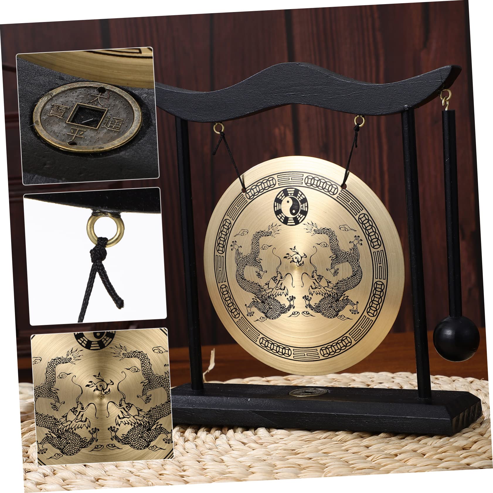 PRETYZOOM Gong De Escritorio Fengshui De Latón con Soporte Y Gong Colgante Chino Campana De Escritorio De Campana De Gong Asiática Tradicional para Decoración De La Oficina