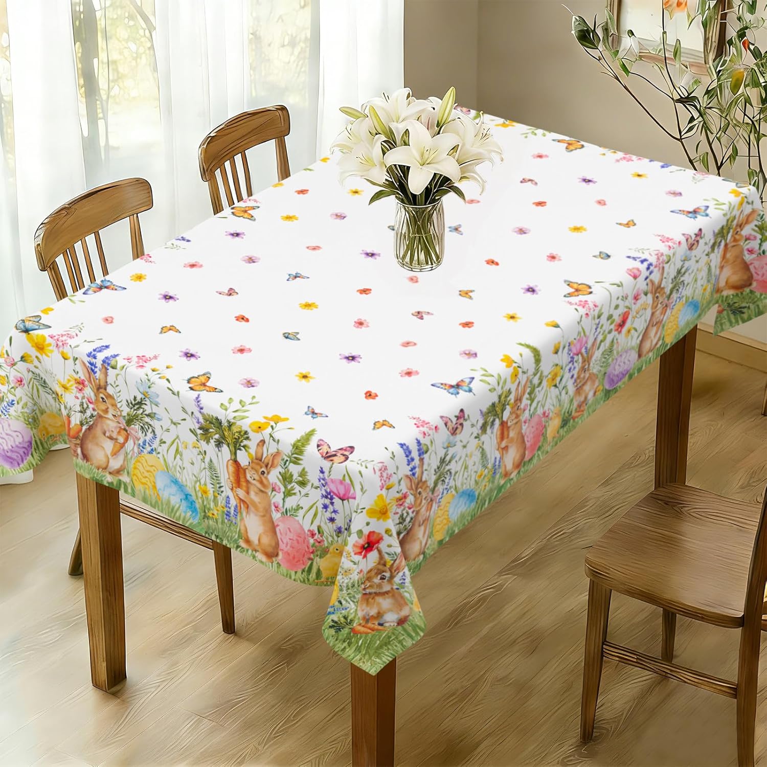 Easter Tablecloth Bunny Tablecloths Rectangular 60x120 Inch, Colorful Egg Table Cover Waterproof for Easter Spring Dinning Table Decorations
