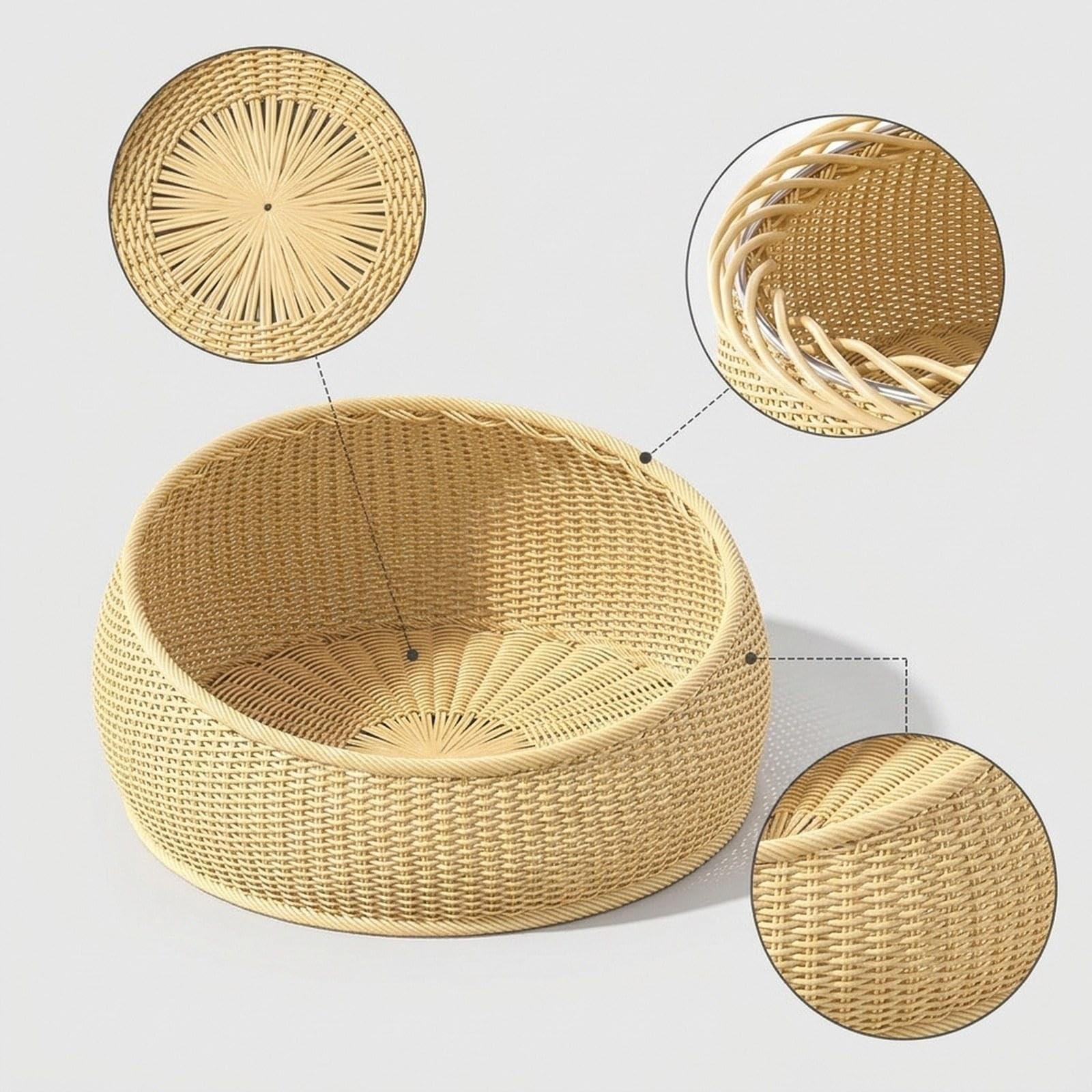 Cuccia per Gatti Fatta a Mano, Accessori per Animali Domestici, Protezione per mobili, AntiGraffio, Rotonda, 50 cm, Leggera, Nido per Gatti per Il, Beige