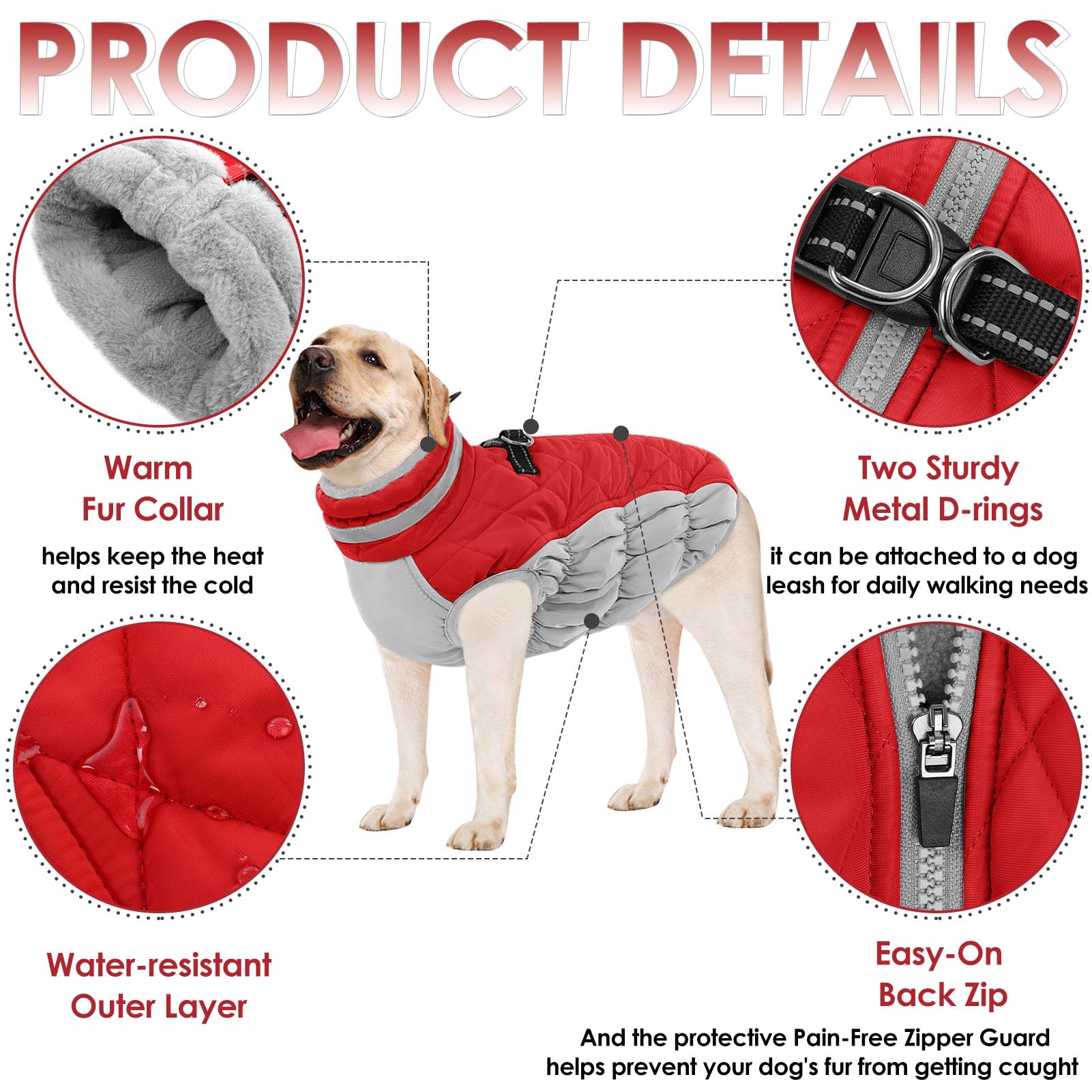 AOFITEE Dog Coat, Warm Dog Jackets for Large Dogs Reflective Turtleneck Dogs Winter Coat with Harness Built in - Image 3