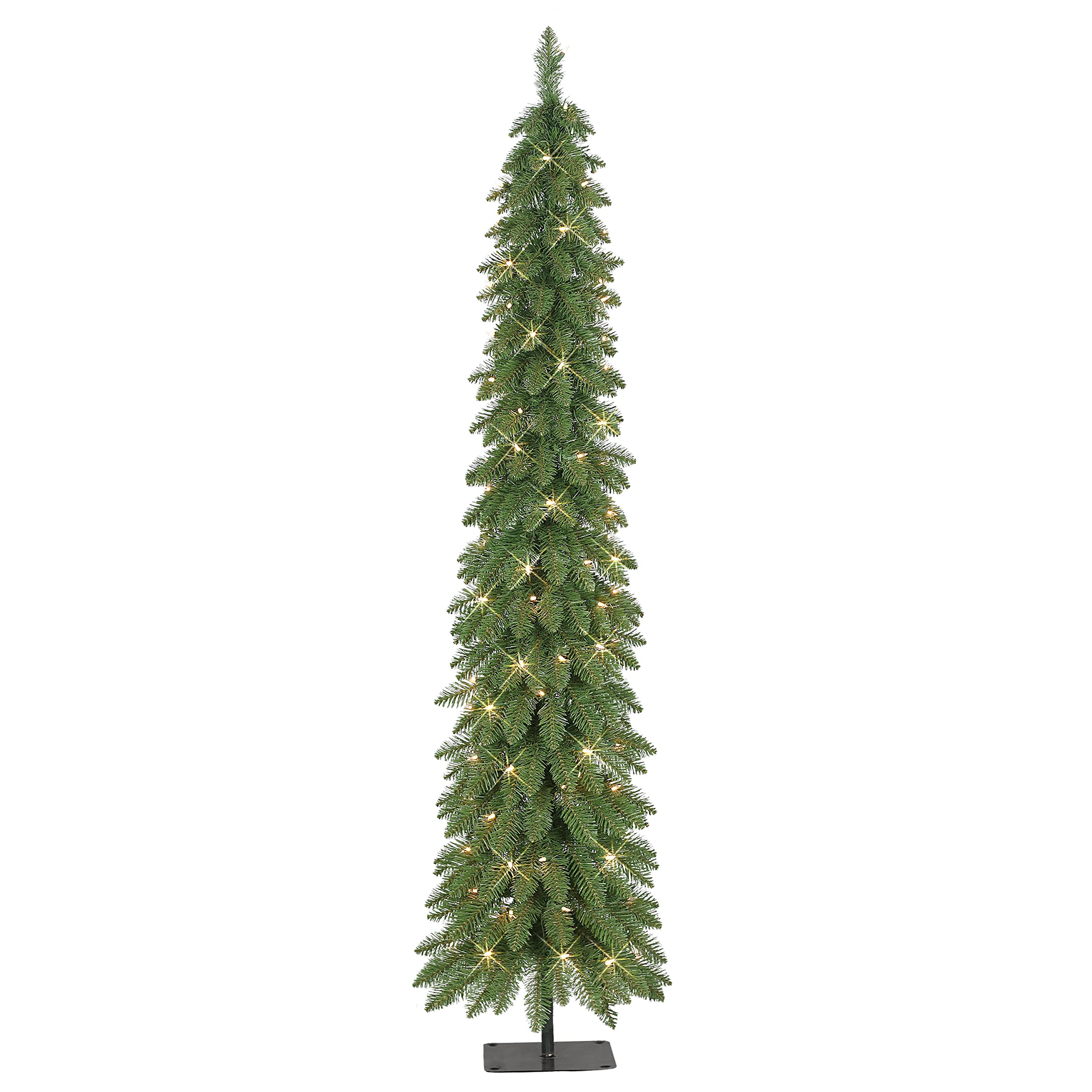 Puleo International 6 ft Pre-Lit Alpine Artificial Pencil Tree 261 Tips 100 Clear Lights
