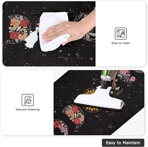 Miniatura 4 de Yinhua Tapetes de cocina de primavera, 2 piezas, diseño de flores de fase lunar para piso, antifatiga, tapetes de cocina acolchados florales, tapete