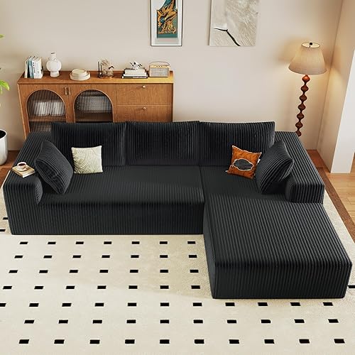 Miniatura 7 de 96" Modular Sectional Couch, Boneless L Shaped Cloud Sofa with Chaise Lounge, Corduroy Upholstered Couches Memory Foam Deep Seat, No Assembly