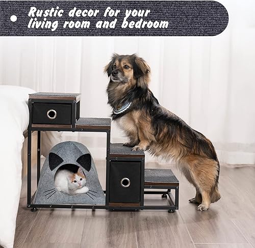 Miniatura 7 de LitaiL Escaleras de madera para perros pequeños y grandes, escalones de 4 niveles para mascotas, 19.5 pulgadas de alto con alfombras antideslizantes