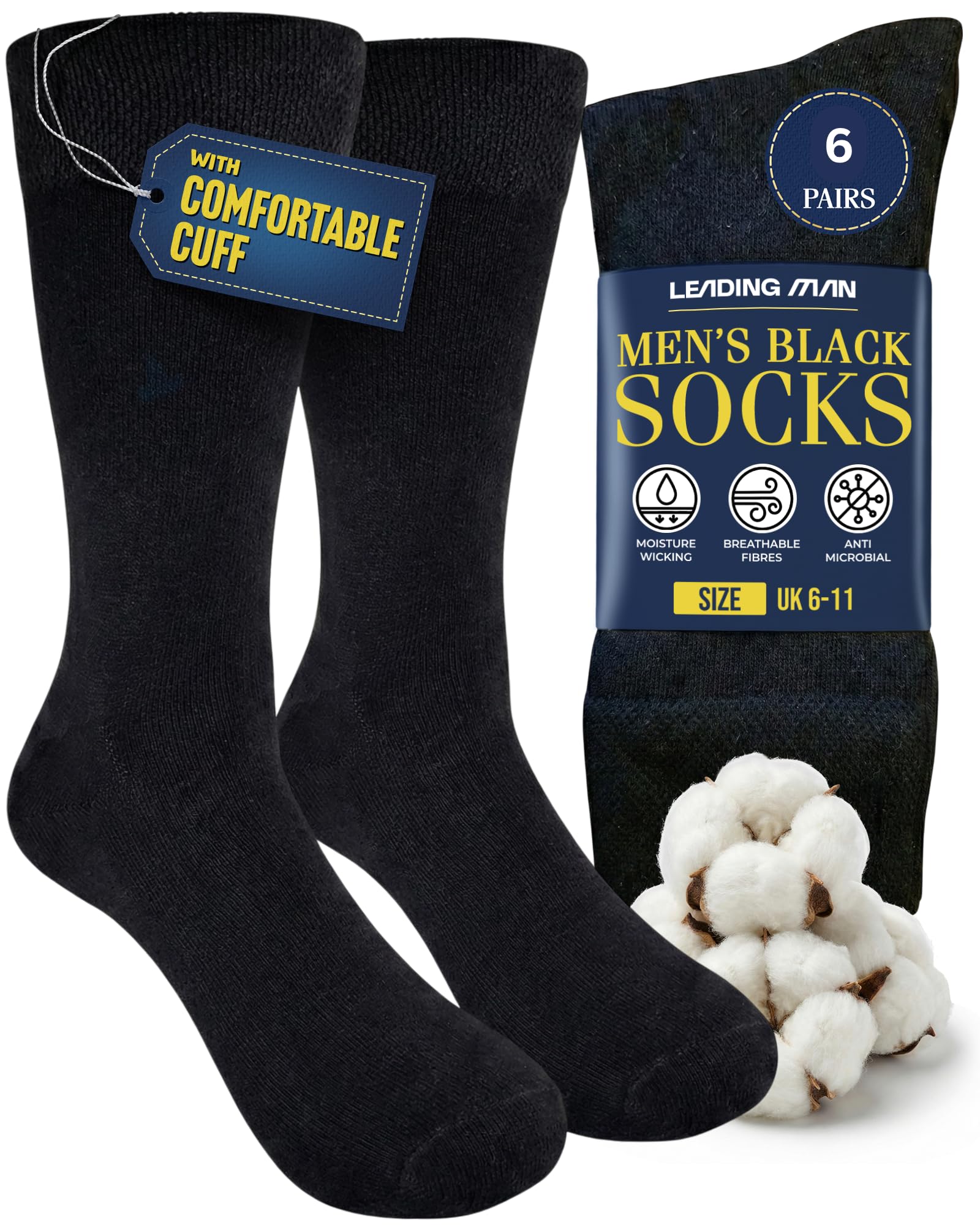 Leading Man Men's Black Cotton Socks - Boys Socks, Seamless Smart Suitable For Office And Work, School, Formal And Casual Wear | Breathable Dress Sock - Sock's 9-11 Multipack Father's Day -Dad