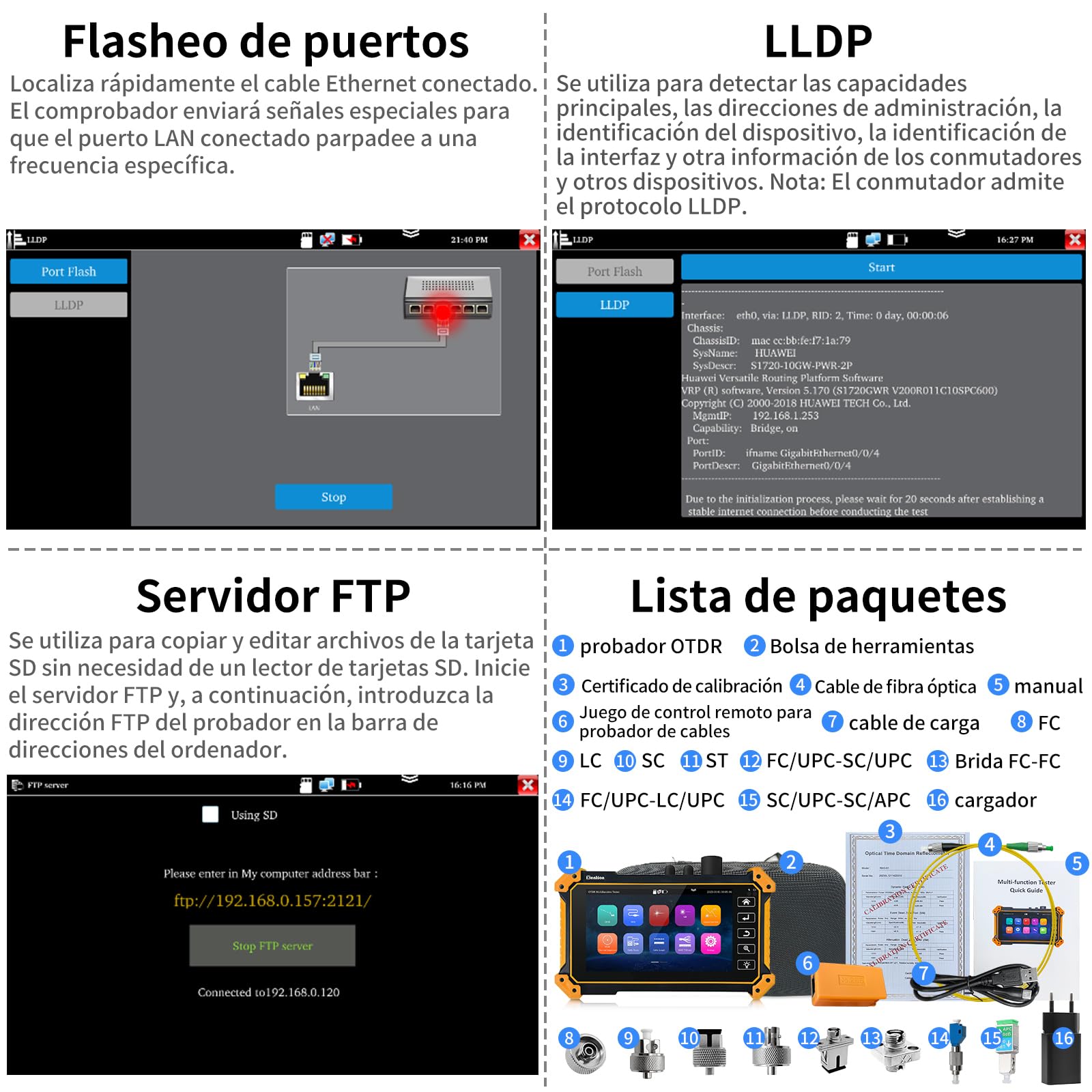 Henkion OTDR Fiber Optic Tester 1610nm 26dB - Comprobador de fibra óptica 1310/1490/1550/1577nm Prueba de fibra óptica en vivo OPM LS OLS, Event Map, comprobador de cables, herramientas de red, 8