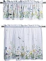Vista 1 de Maison d' Hermine Juego de cortinas de cocina para ventanas 100% algodón Juego de cenefas de cocina para el hogar [2 niveles (71 cm x 91 cm) y 1