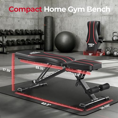 Miniatura 8 de FLYBIRD Banco ajustable, banco de pesas utilitario para entrenamiento de cuerpo completo, banco inclinado plegable multiusos (negro)