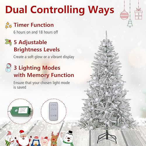 Vista 111 de Goplus 7.5ft Pre-lit Artificial Christmas Tree, Hinged Premium Spruce Xmas Full Tree with 1346 PVC Tips, 400 LED Lights, Folding Metal Stand, for