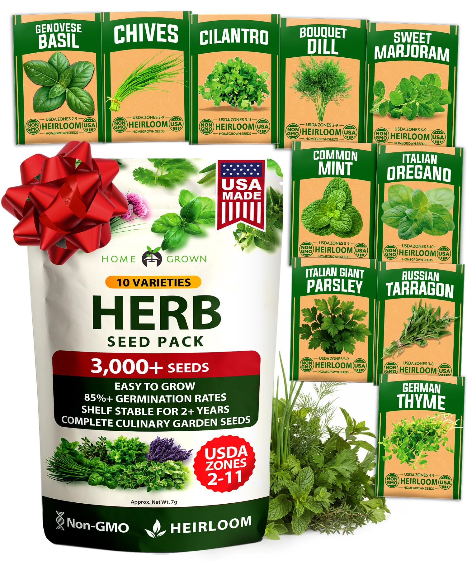 Amazon.com : HOME GROWN 10 Herb Seeds for Planting 3,000+ Non-GMO