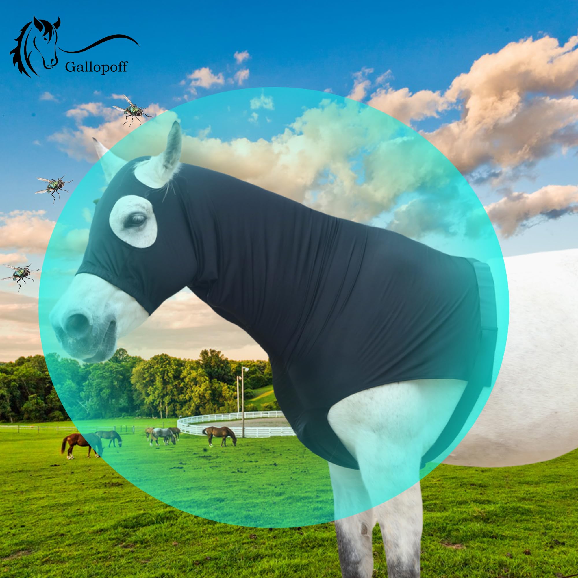 Capucha Elástica con Cremallera para Caballo Protección Cuello y Cabeza