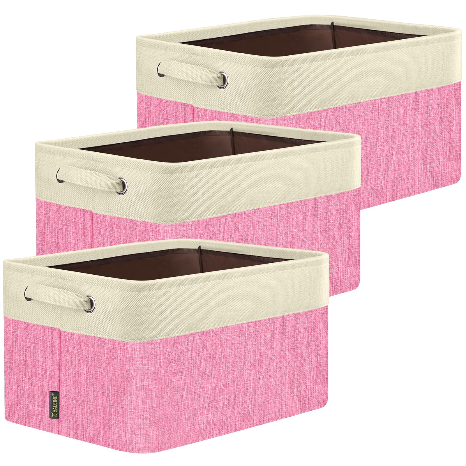 BALEINE 3 Pack Fabric Closet Storage Bins for Shelves, Linen Closet Organizers and Storage, Decorative Baskets for Organizing, Shelf, Clothes, Home, Office (Pink, 17''x13''x10.5'')
