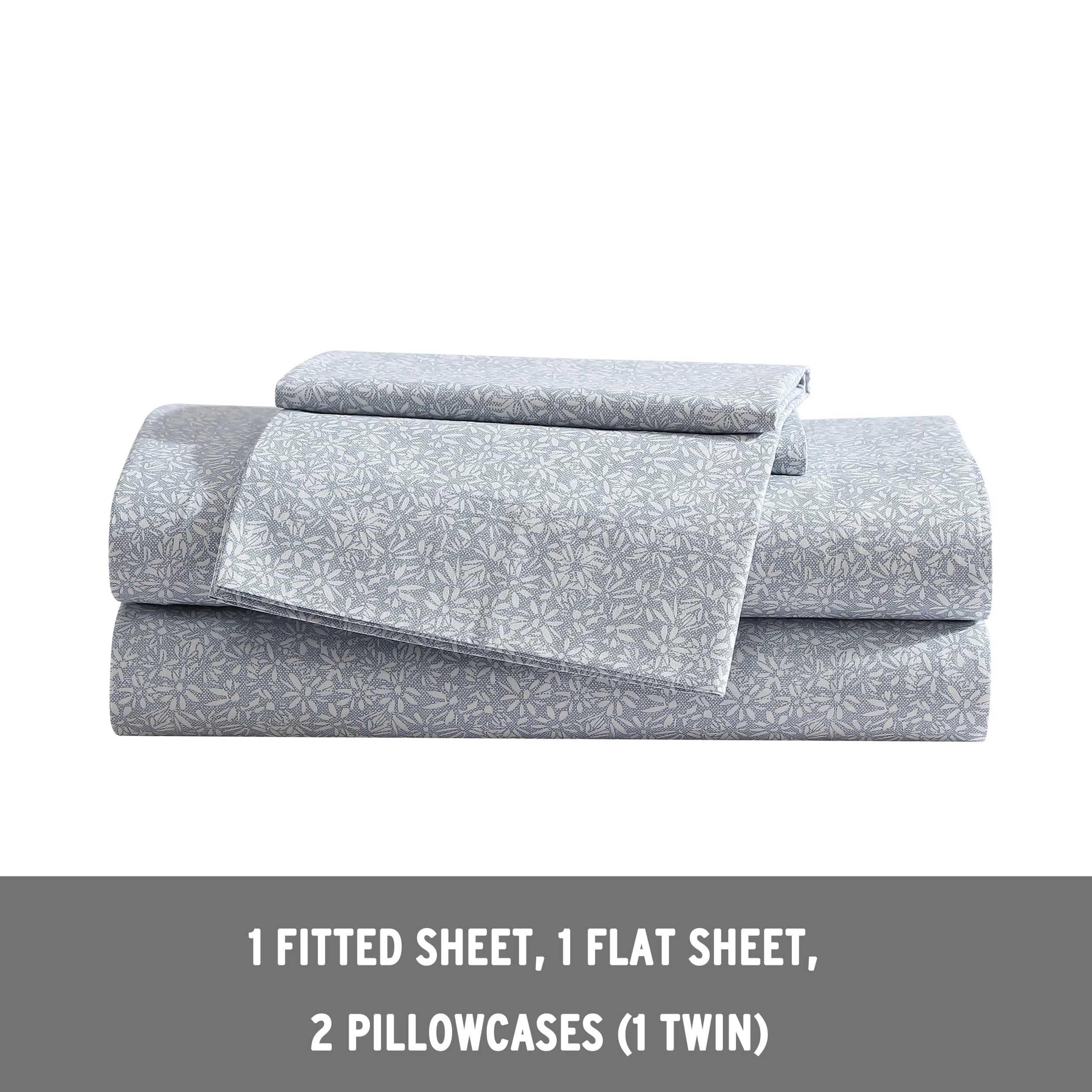 Eddie Bauer - Lenzuola doppie, set di biancheria da letto in percalle di cotone, fresco e traspirante, decorazione per la casa (Little Blossom, Twin)