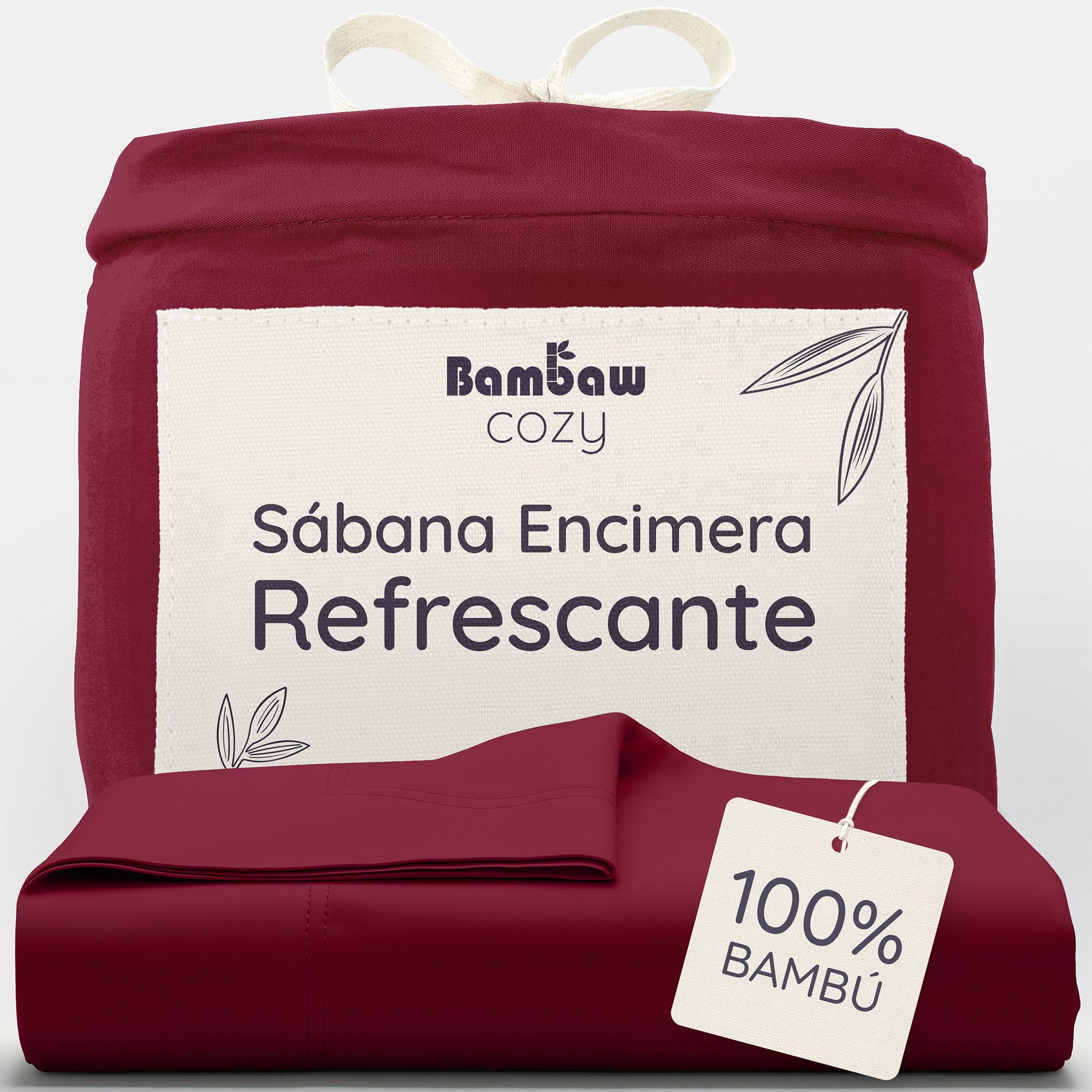 Bambaw Sábana Encimera Bambu Cama 150/​160, 240x290 cm, Sabana Bambu Refrescante y Suave, Ropa de Cama de Verano y de Invierno, Sabanas Antiacaros y Termorreguladoras (Burdeos)