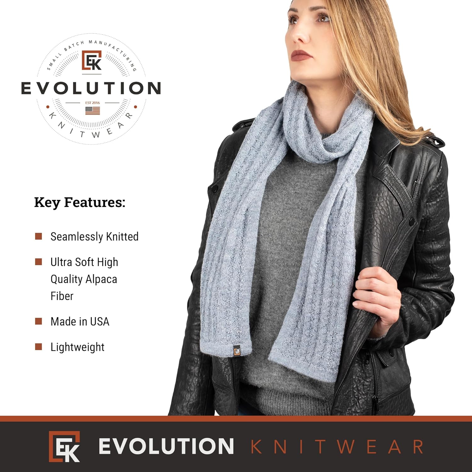 Evolution Knitwear Alpaca Knit Flat Scarf for Men or Women - Made in the USA - Super Soft Baby Alpaca - Image 4
