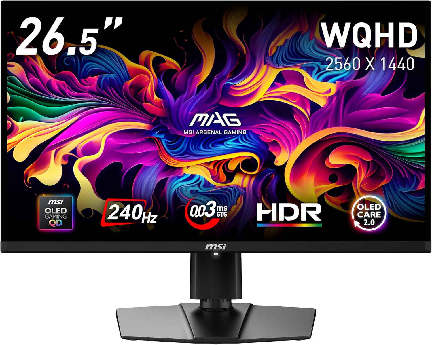 【Amazon.co.jp限定】MSI QD-有機EL ゲーミングモニター MAG 272QP QD-OLED X24 26.5インチ/WQHD/QD-OLEDパネル/240Hz/0.03ms（GTG）/ハードウェアブルーライトカット/HDR/AIビジョン/HDMI2.1/DP 1.4a/縦横回転・高さ調整/ピボット/メーカー3年保証