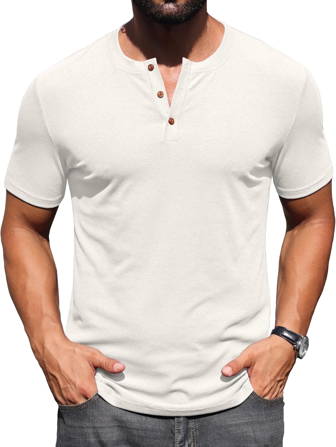 Sailwind Mens Muscle Henley Shirts Lightweight Workout T-Shirt Gym Tee Athletic Short Sleeve with Button - Image 6