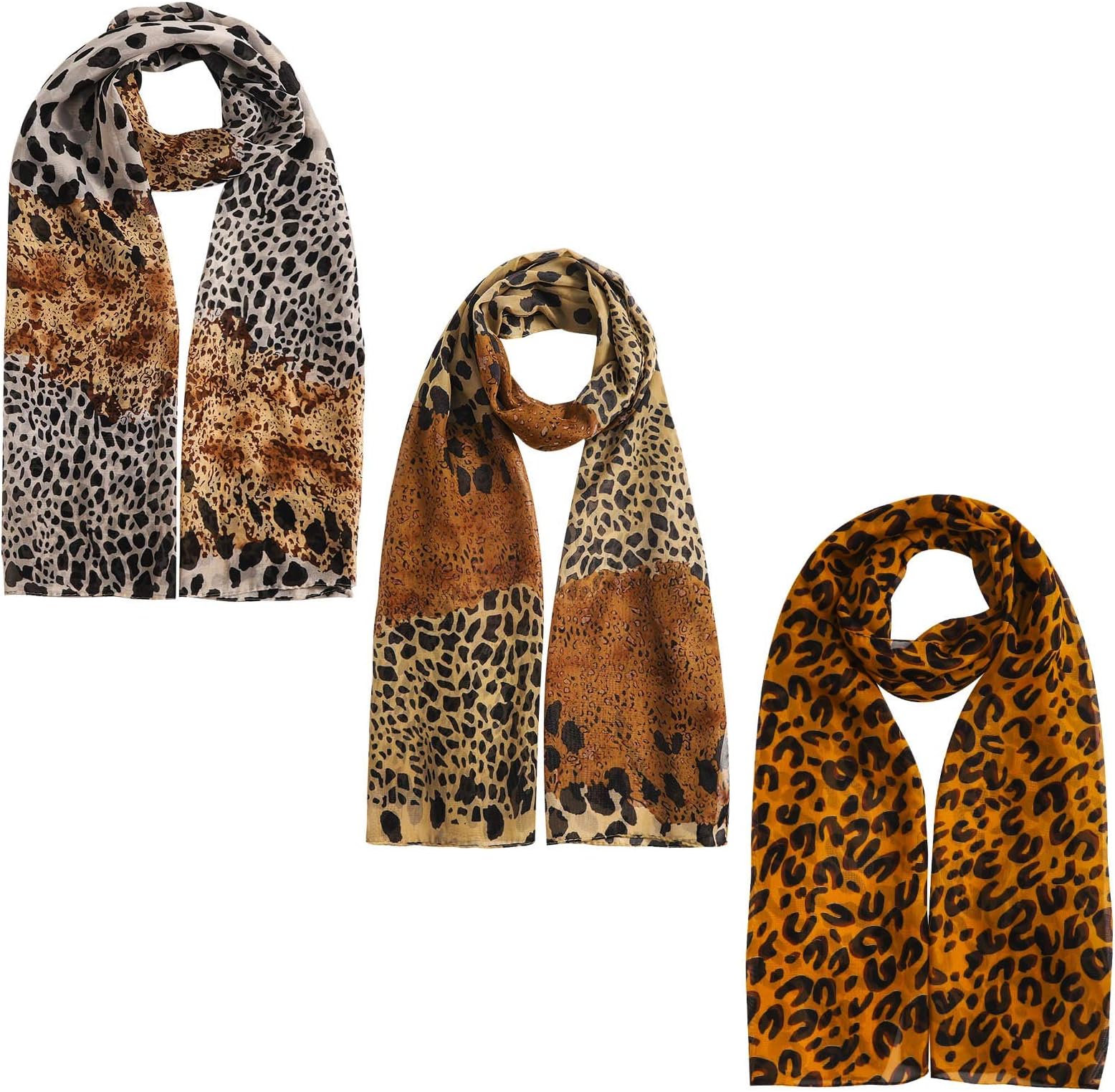 Herqw61 3 Pcs Fashion Scarf Long Lightweight Soft Scarves Classic Leopard Printed Shawl Sunscreen Evening Dressfor Women