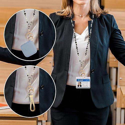 Miniatura 4 de BettDecor Cordón para tarjetas de identificación y llaves, cordones de cuentas de piedra natural para mujeres y profesores