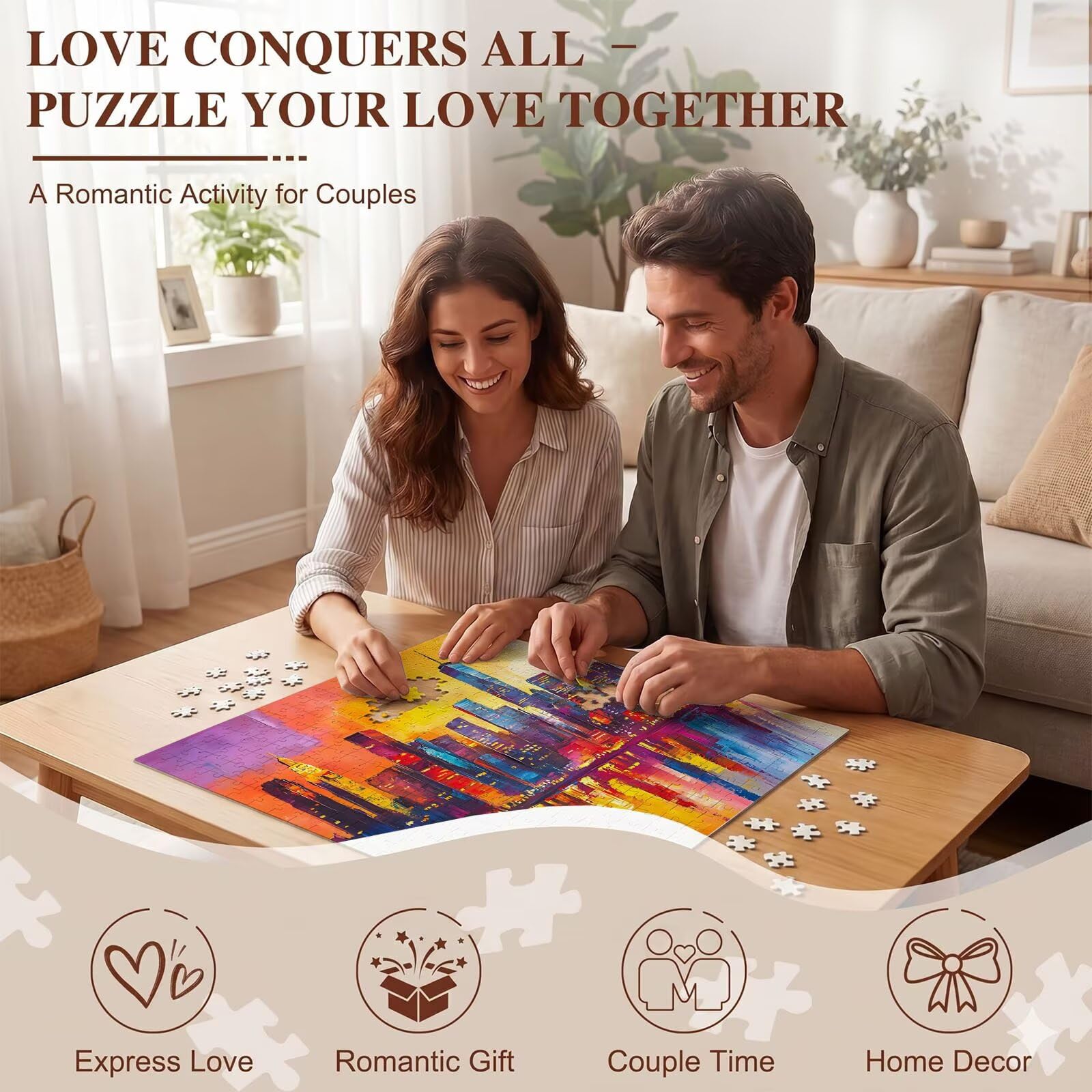 colore Città Puzzle 1000 Pezzi per Adulti, Puzzle in Legno - Collezione Classica con Poster Incluso - Sfida di Concentrazione e Passatempo Antistress, Gioco Educativo per Famiglia, 75 x 50 cm f0-23
