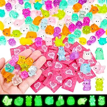 SelfTek 100 Pcs Luminous Mini Resin Animal Blind Bags - Resin Animals Variety Pack, Miniature Figurines Glow in The Dark for Party Favors, Treasure Hunt, DIY Aquarium, Micro Landscape Decor