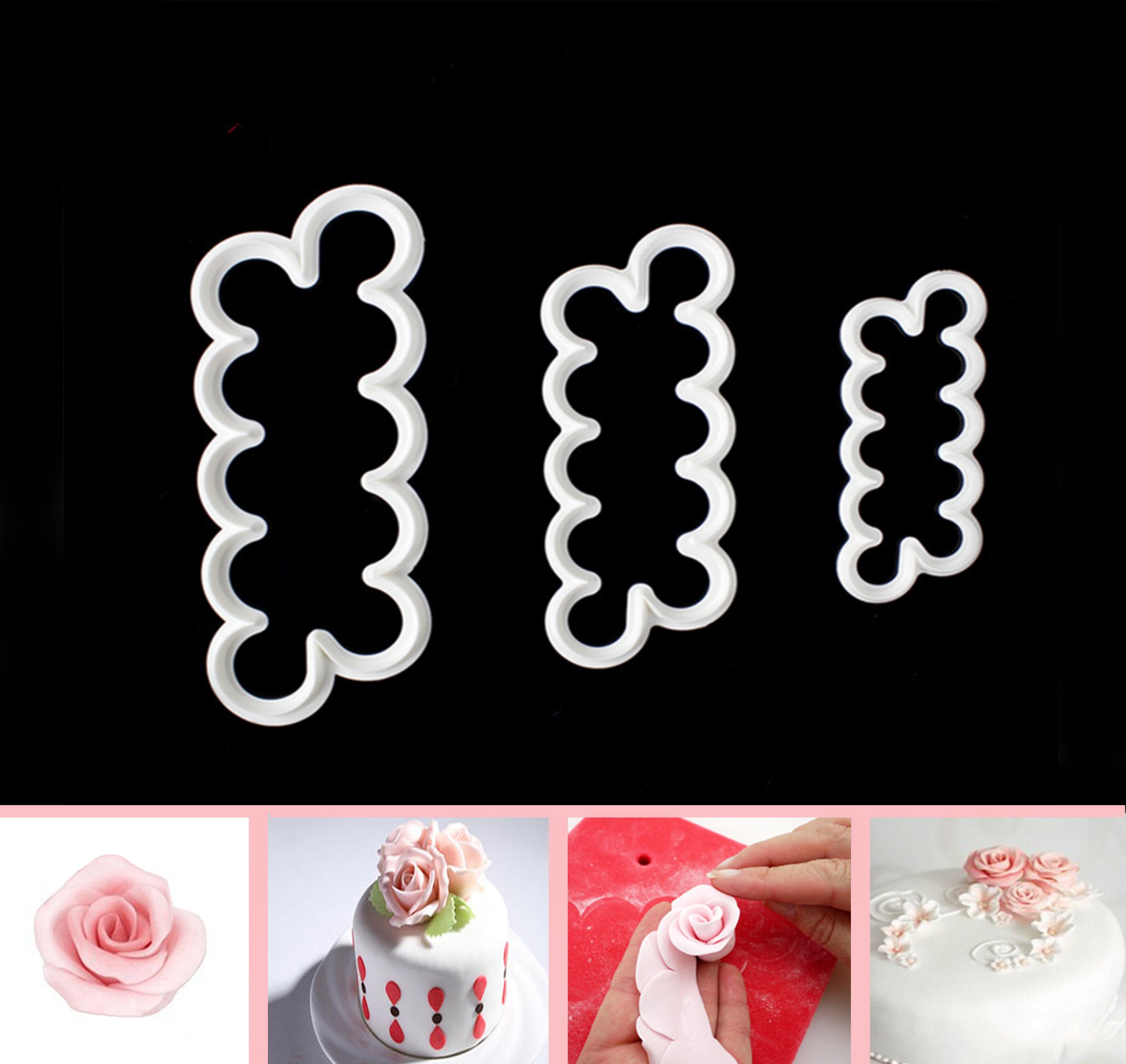 The Easiest Rose Cutter Perfect Cake Decorate Gumpaste Flower Set of 3 by LRRH