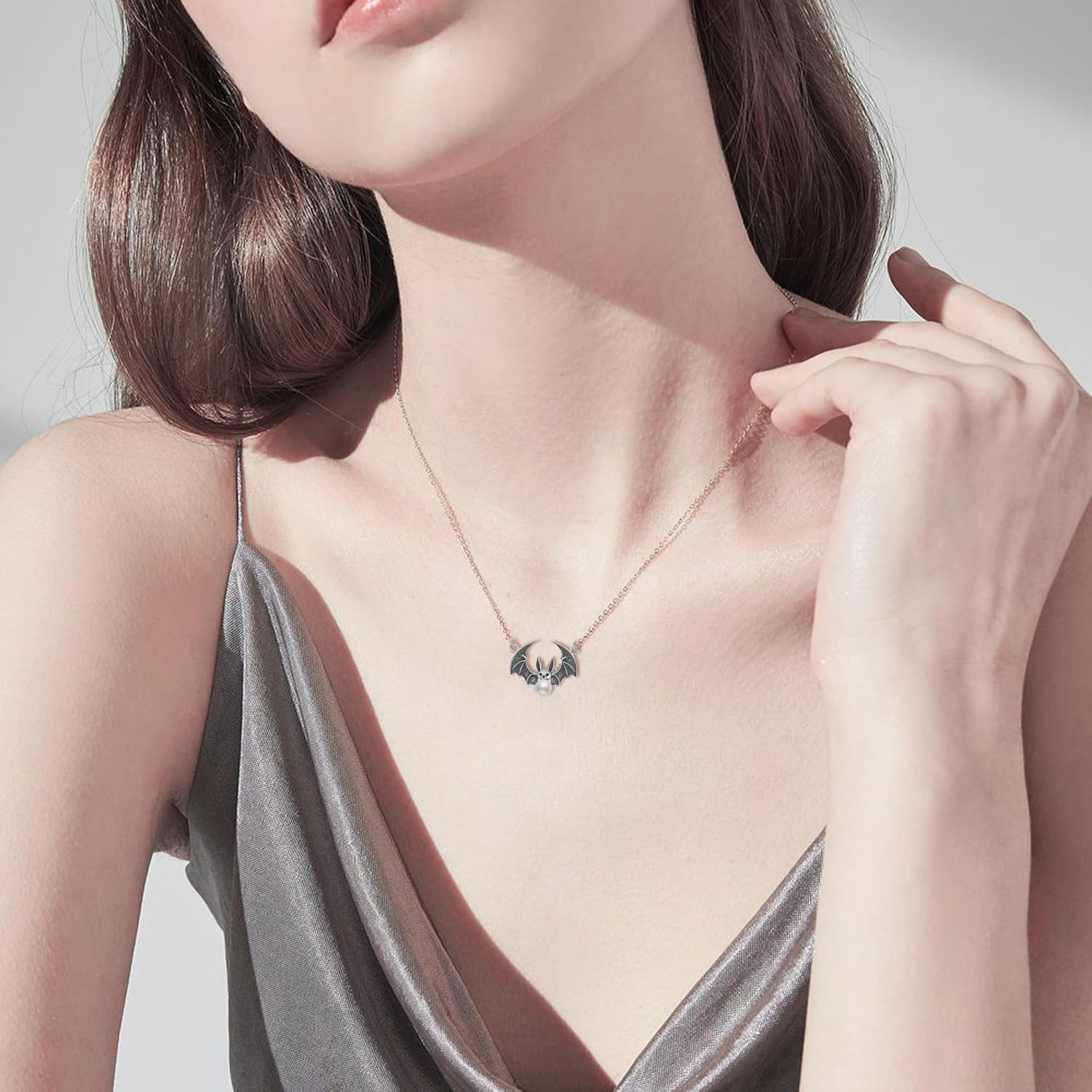 MONGAS Goth Necklace Sterling Silver Lotus/Ghost/Bat Necklace Halloween Gothic Jewelry for Women - Image 2