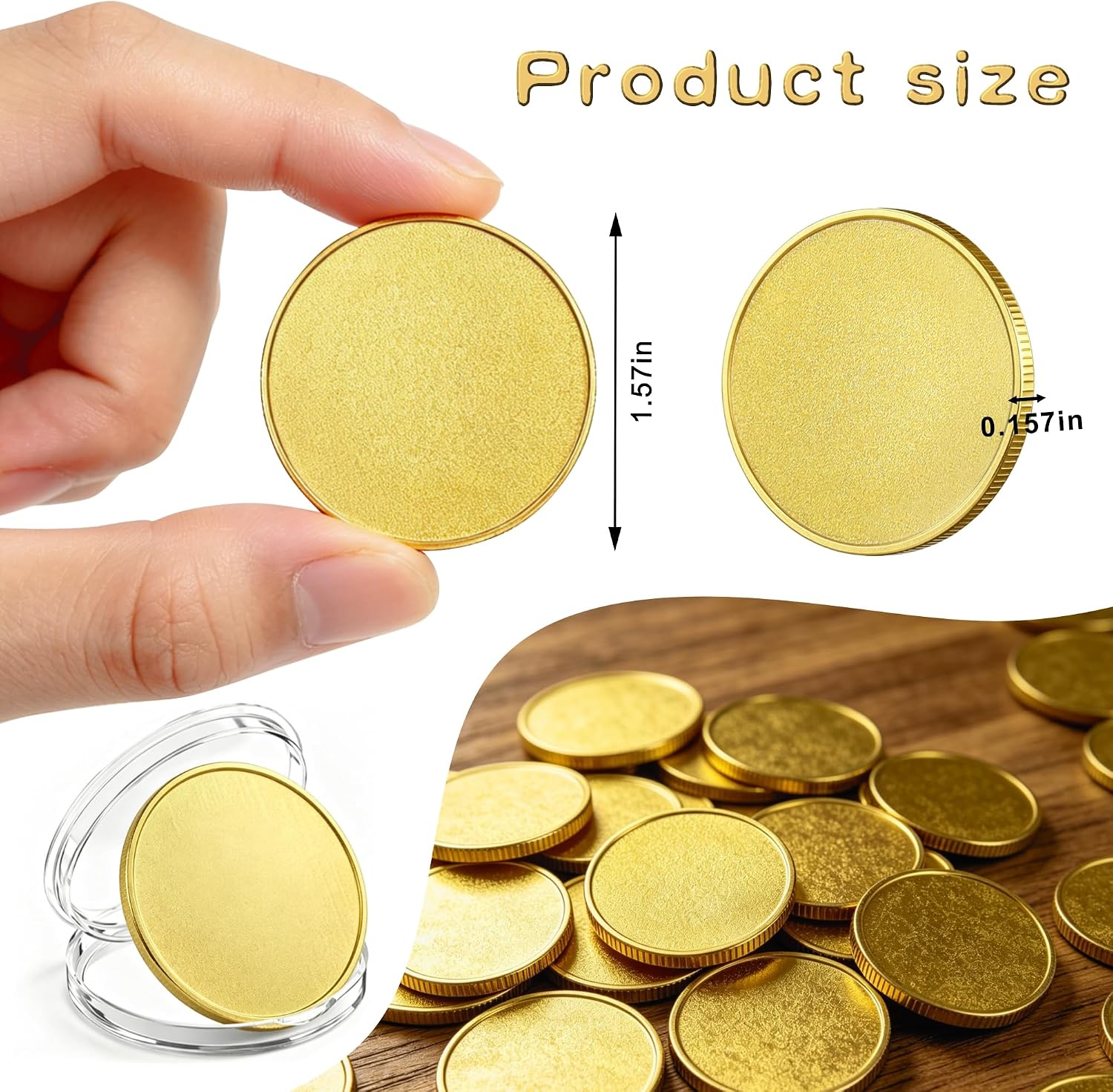 QZV 12 Pcs Brass Coin Blanks with Acrylic Protection Box, 40mm Blank Coins for Laser Engraving Stamping DIY Crafts Commemorative Collection and Gifts