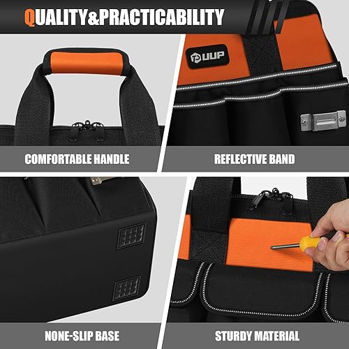 Miniatura 5 de Bolsa de herramientas resistente de 18 pulgadas, 16 bolsillos, portátil, suave, para almacenamiento, con asa táctica, caja de herramientas vacía con