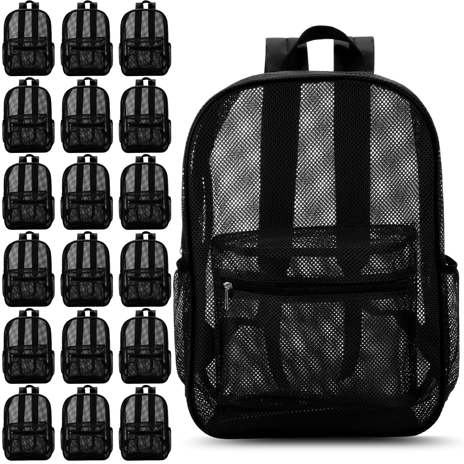 Silkfly 45 Pcs Mesh Backpacks Bulk 17 Inch School Bags for Boys Girls Back to School, Swim, Sports, Donations, Gifts (Black)