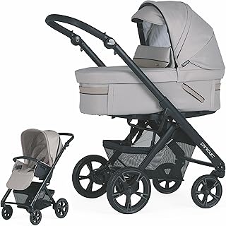 BEBECAR Parkour Cross cochecito de bebé dos piezas, chasis reducido, capazo completo con capota extensible, silla reversible con capota extensible. Chasis negro, color Beige U223