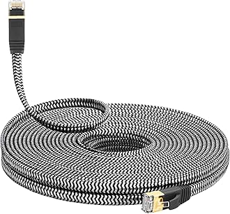 Cat 7 Ethernet Cable 100 ft, High Speed Flat Nylon Braided Internet Network Cord, Heavy Duty Shielded LAN Wire for Gaming PS5 Xbox PC Router Modem, Faster Than Cat6