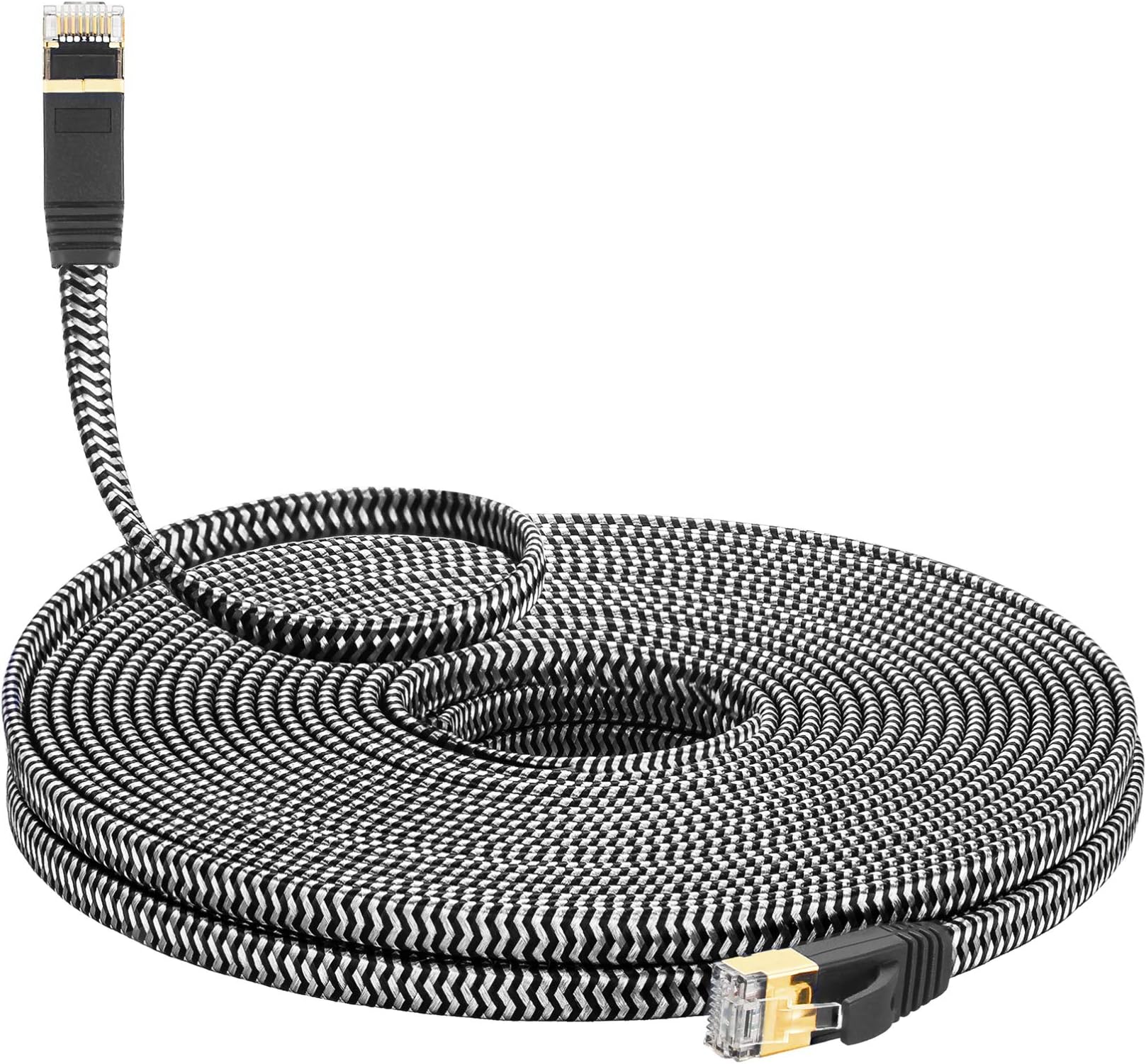 Cat 7 Ethernet Cable 100 ft, High Speed Flat Nylon Braided Internet Network Cord, Heavy Duty Shielded LAN Wire for Gaming PS5 Xbox PC Router Modem, Faster Than Cat6