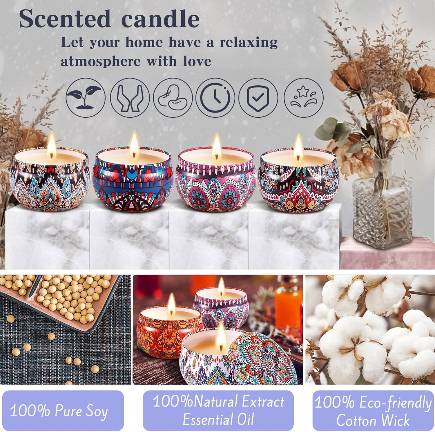 Velas Aromáticas Juego de Regalo 9 Piezas Cera de Soja Natural Decorativas Viaje