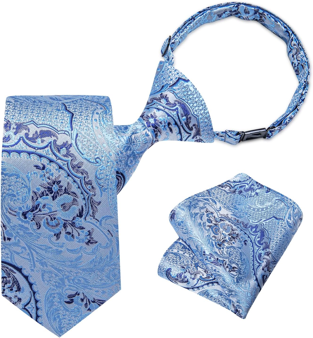 DiBanGu Boys Adjustable Tie and Pocket Square Pre-tied Zipper Necktie for Kids Wedding Party Graduation School Uniforms