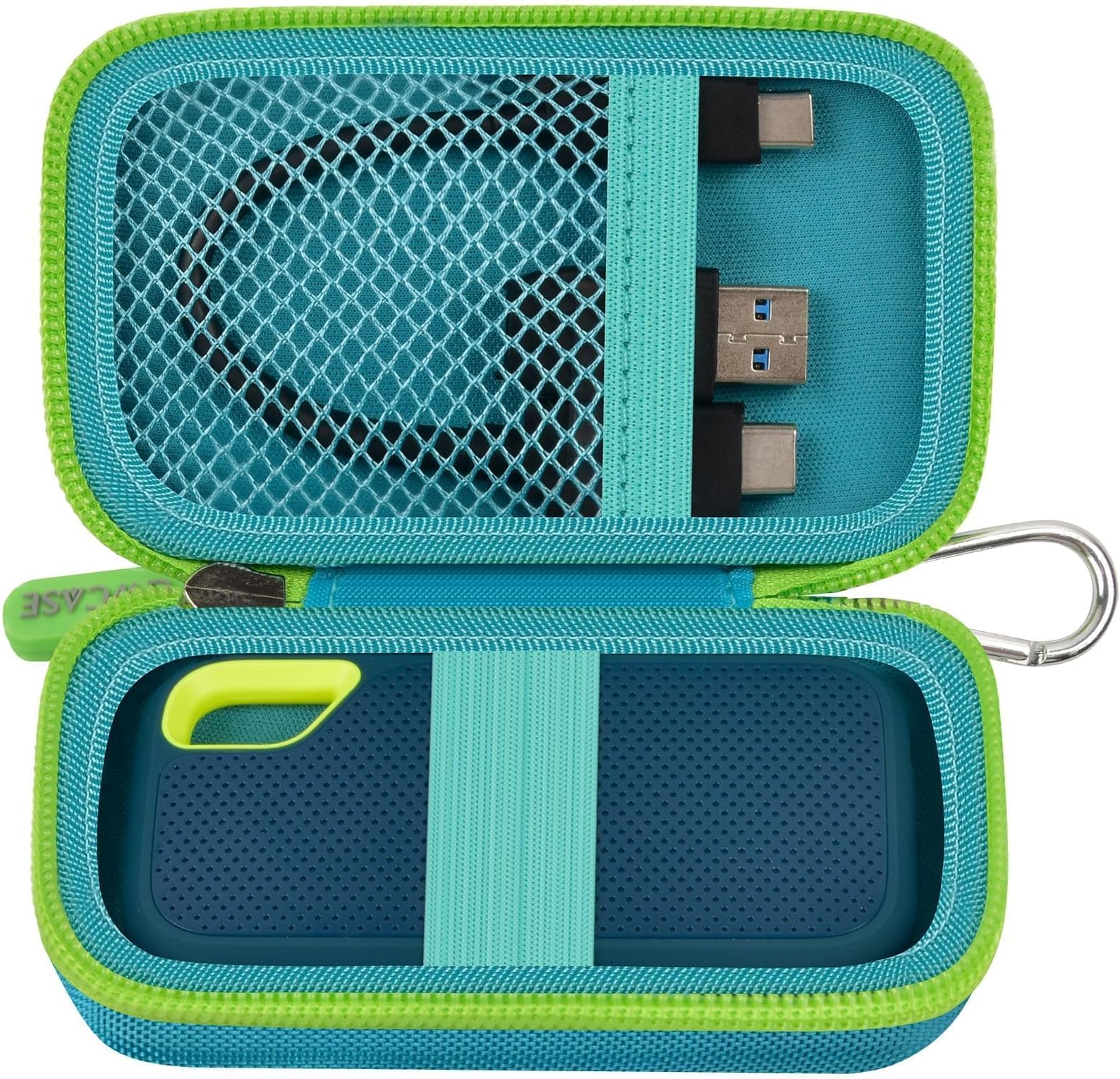 Hard Case for SanDisk Extreme Portable SSD 1TB 2TB 4TB 8TB 500GB, External for Solid State Drive Travel Carrying Holder with Mesh Pocket for USB Cables & SD Cards (Bag Only)-Green
