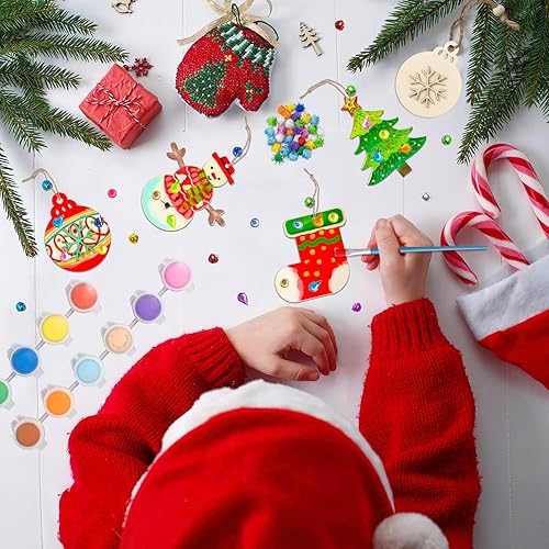 Miniatura 10 de GuassLee Adornos de Navidad para niños, manualidades de madera sin terminar, adornos colgantes de Navidad en blanco para niños, manualidades,