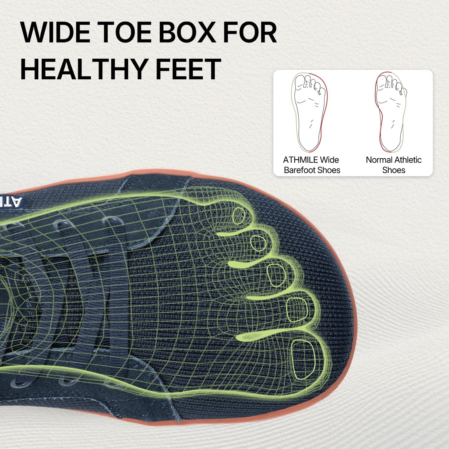 ATHMILE Barefoot Shoes Men Wide Toe Box Zero Drop Sneakers Earthing Minimalist Fashion Athletic Footwear for Grounding Gym Trail Running Hiking Walking Casual Breathable Non Slip