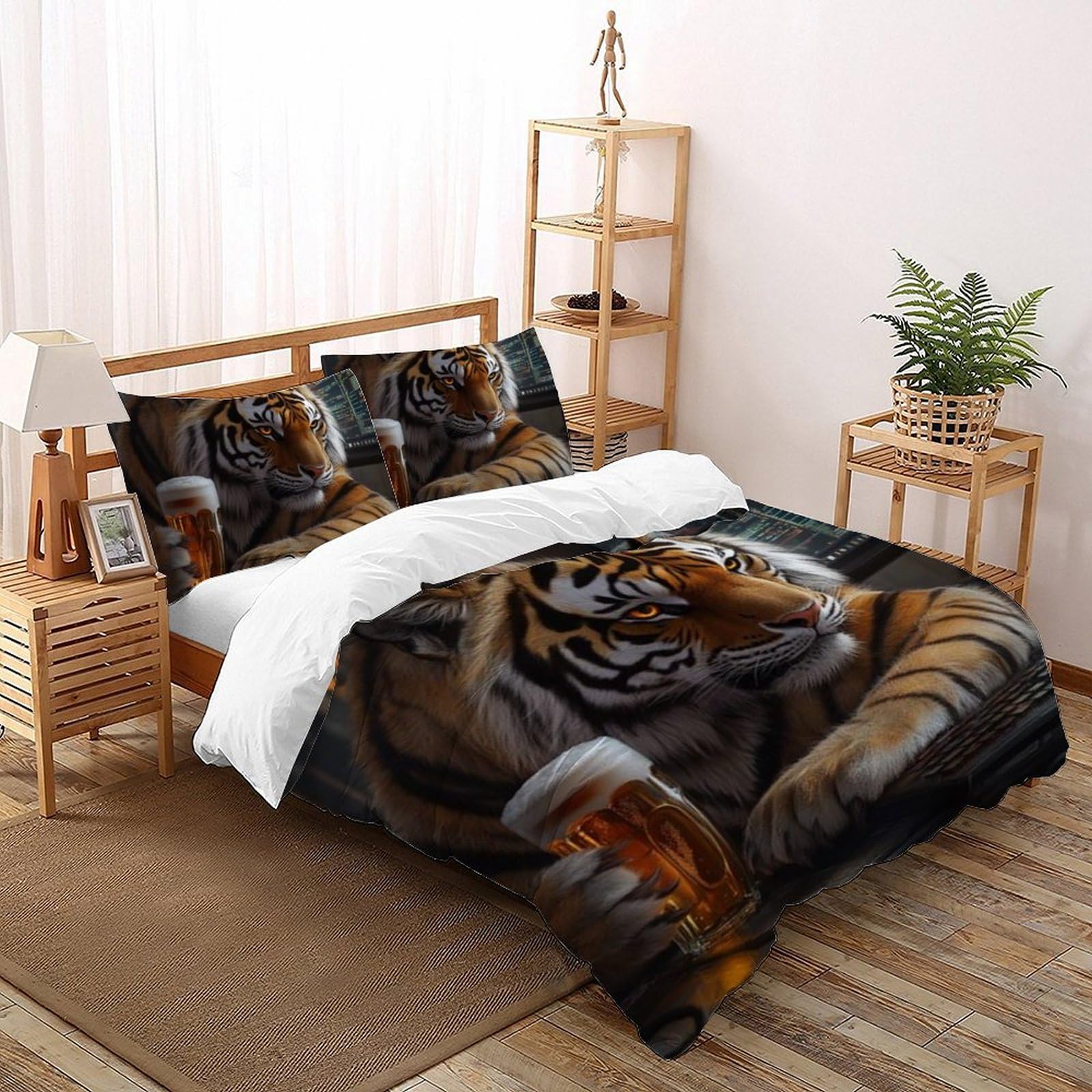 Housse de couette double 200x200cm en microfibre animaux Taverne Tigre