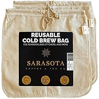 Vista 1 de Paquete de 2, bolsa de filtro de café frío grande de 12 x 12 pulgadas para tarro de masón, reutilizable, tela de algodón 100% orgánico con cordones