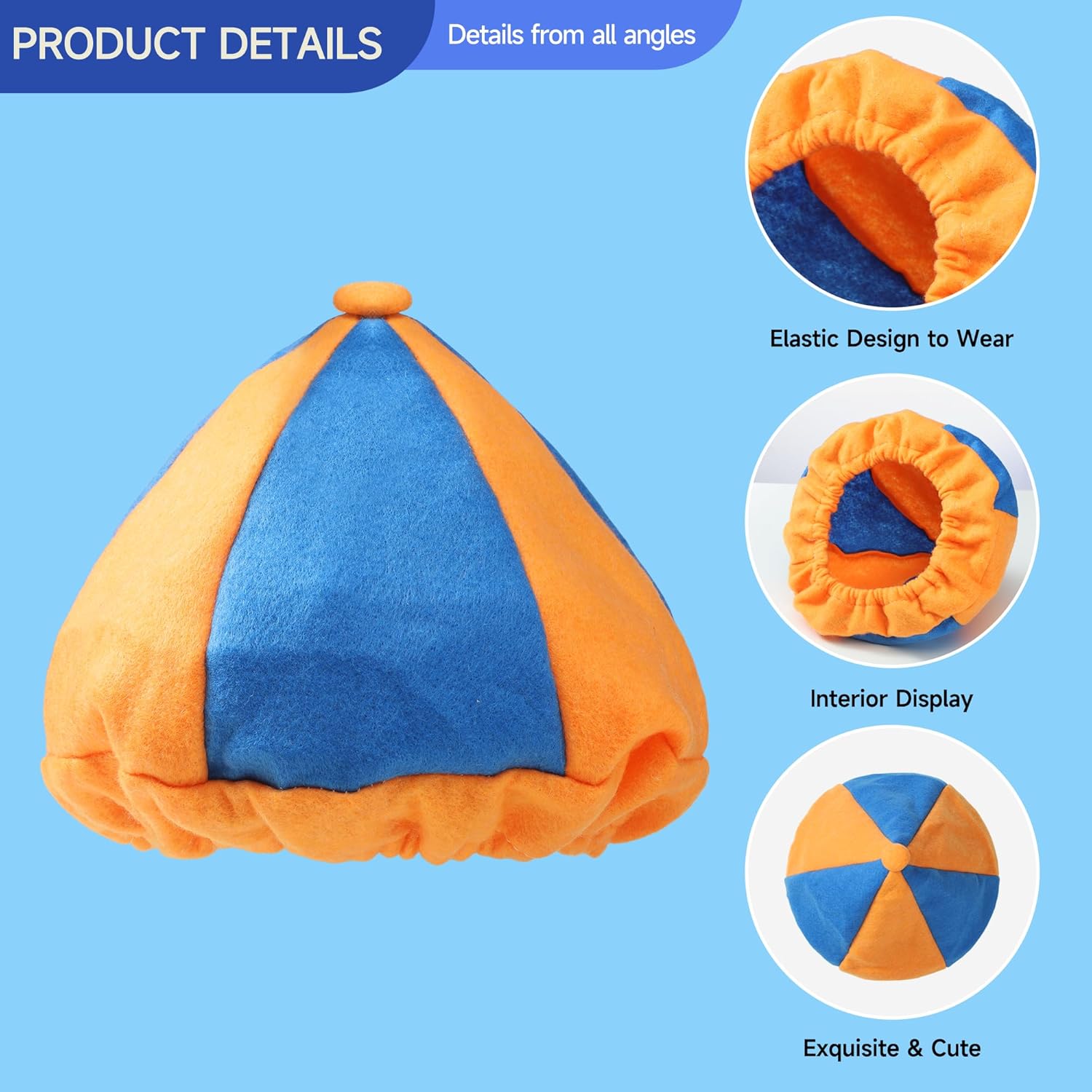 4PCS Costume Roleplay Accessories, Orange Blue Hat & Orange Suspenders & Bow-tie & Lensless Glasses, Dress Up Party Supplies, One Size Fits Most Adults Teenager - Image 3