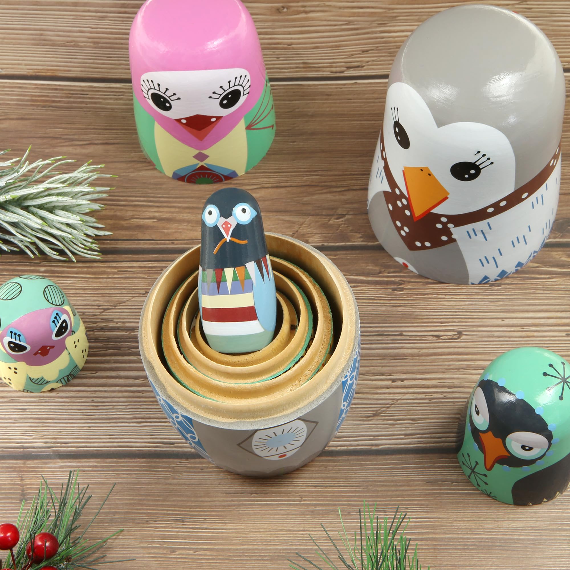 Boerni - Juego de 5 muñecas rusas con diseño de búhos de colores para niños, estudiantes, cumpleaños, Navidad y Halloween