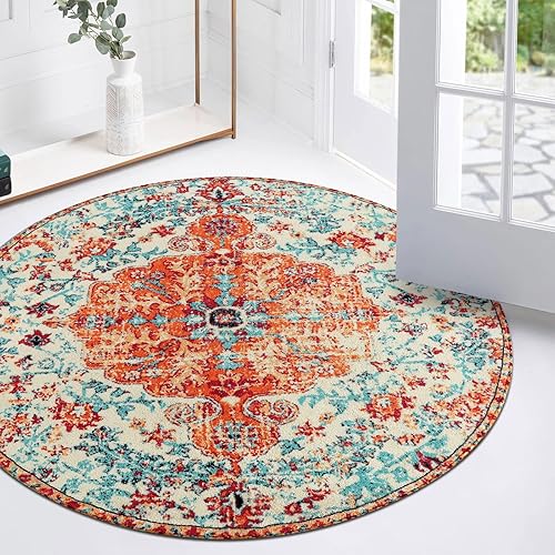 Miniatura 370 de Lahome Alfombra bohemia con medallón floral de 3 x 5 pies, suave, impresa, para baño, cocina, entrada, vestíbulo, vintage, antideslizante, lavable